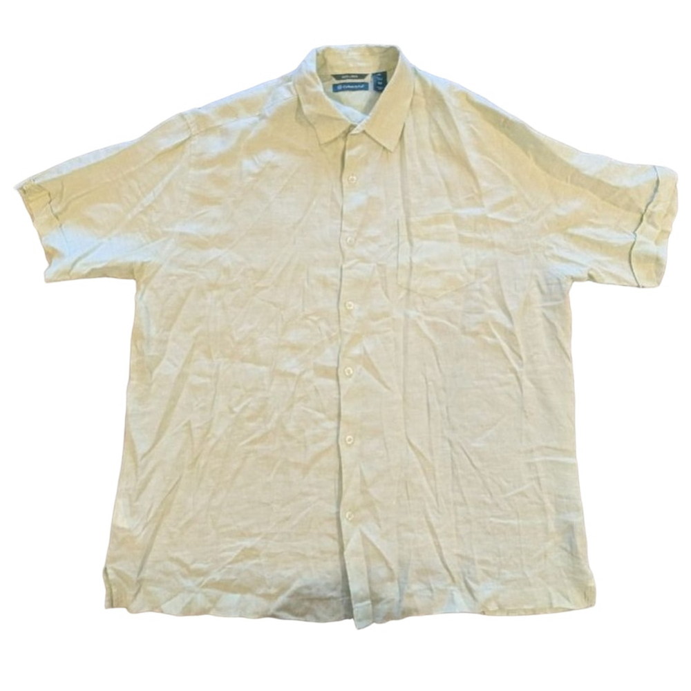 Men's Cubavera Light Green Linen Casual Shory Sleeve Button Down Shirt XL